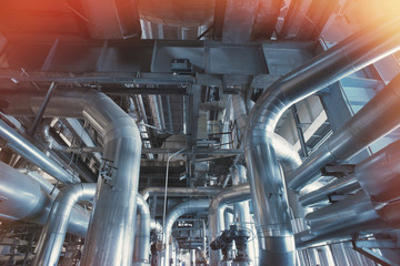 Industrial zone, Steel pipelines, valves, cables and walkways