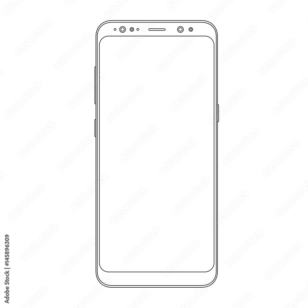 Poster outline drawing modern smartphone. elegant thin line style design.
