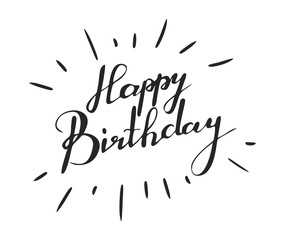 Handwriting words Happy Birthday on white background. Calligraphy, lettering