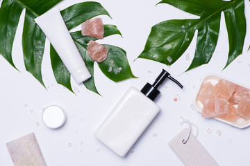 Cosmetics SPA branding mock-up, top view, on white background.