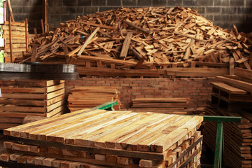 Pile of teak wood at woodyard in suburb factory, Northern Thailand