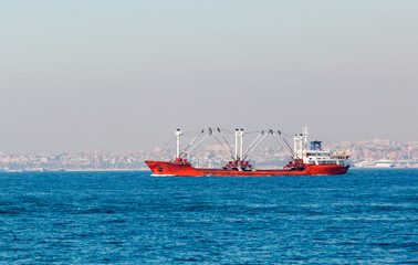 Large cargo ship proceeding along the Bosphorus Channel
