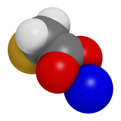 Sodium fluoroacetate pesticide (1080), chemical structure. 3D rendering. Atoms are represented as spheres with conventional color coding.