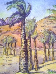 Palm trees. Watercolor painting