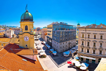 City of Rijeka clock tower and central square panorama