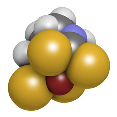 Zineb zinc organosulfur fungicide molecule. 3D rendering. Atoms are represented as spheres with conventional color coding.