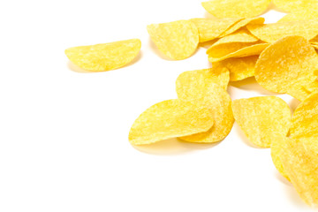 yellow potato chips isolated on white