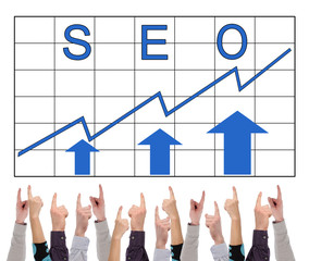 Seo concept pointed by several fingers