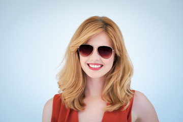 Naklejka premium Happy Girl In Sunglasses