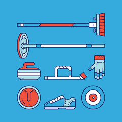 Curling sport main icons and symbols.