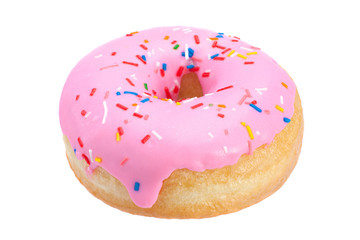 Pink donut closeup on white - 145909372