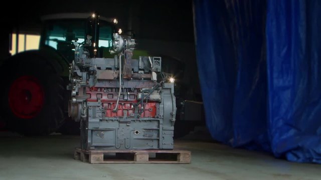 Diesel engine tractor after a major overhaul in the garage