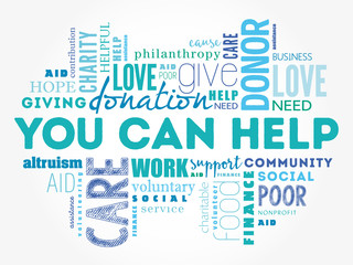 You can help word cloud collage, business concept background