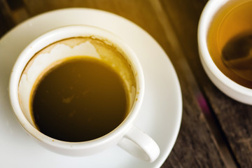 Coffee cup on a wooden table.