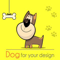 Cute smiling dog - vector illustration on yellow background