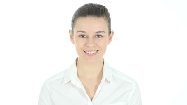 Portrait of Smiling Woman, White Background