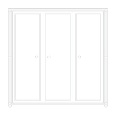 Front elevation of a set a luxurious white color wardrobe design in isolated background