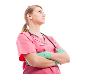 Low angle of cute nurse or doctor posing