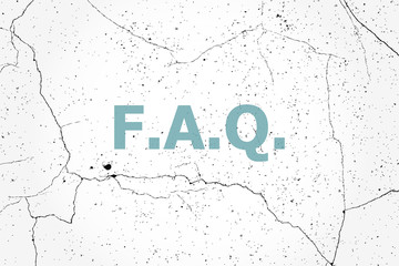 Text Faq. Education concept. frequently asked questions . Painted blue word on white vintage old...