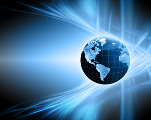 Best Internet Concept of global business. Globe, glowing lines on technological background. Wi-Fi, rays, symbols Internet, 3D illustration