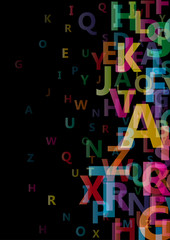 Vector abstract alphabet background with flying letters
