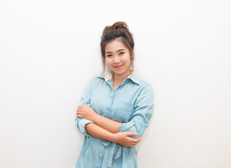 A pretty asia woman smiling and cross arm