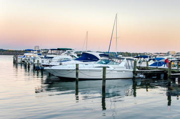 Marina with Moored Yachts on the Potomac River at Dusk