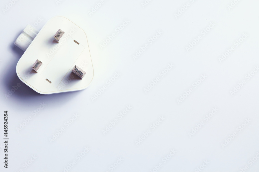 Wall mural electrical plug white color isolated on light grey background represent electrical plug equipment on