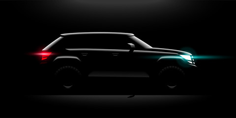 Realistic Off-road car lit in the dark