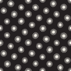 Vector seamless sunburst shapes freehand pattern. Abstract background with round brush strokes. Hand drawn texture