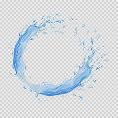 Water frame. Transparent splashes of water flow in a circle. Vector illustration.