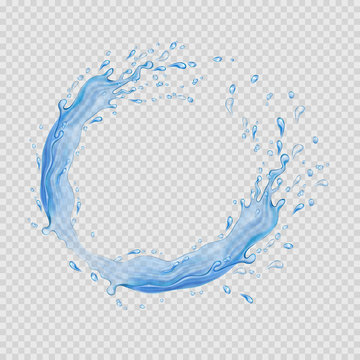 Water frame. Transparent splashes of water flow in a circle. Vector illustration.