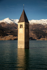 Campanile di Curon Venosta, or the bell tower of Alt-Graun, Italy