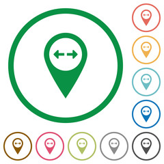 GPS map location distance flat icons with outlines