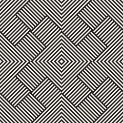 Stylish Lines Maze Lattice. Ethnic Monochrome Texture. Abstract Geometric Background. Vector Seamless Black and White Pattern...