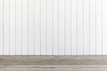Empty wooden interior, white wall