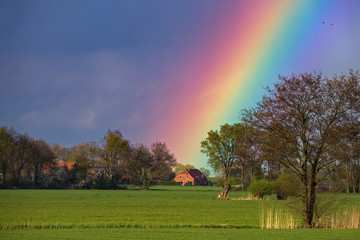 Regenbogen 1 / Regenbogen &uuml;ber Damnatz an der Elbe (Landkreis L&uuml;chow-Dannenberg, Niedersachsen, Deutschland). Aufgenommen am 16. April 2017.