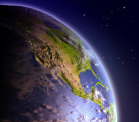 North America from space at dawn