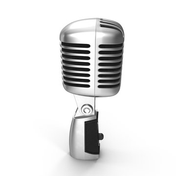 vintage microphone isolated on white. Side view. 3D illustration