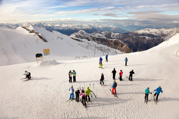Skiers on the slopes of Hintertux, Austria