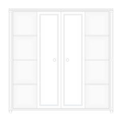 Front elevation of a set a luxurious white color wardrobe design in isolated background