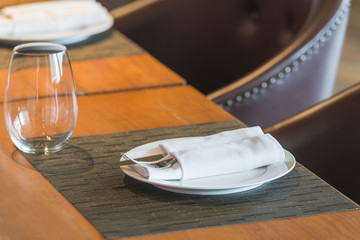 Tableware on wooden table contemporary