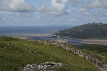 View over Welsh countryside down to Barmouth