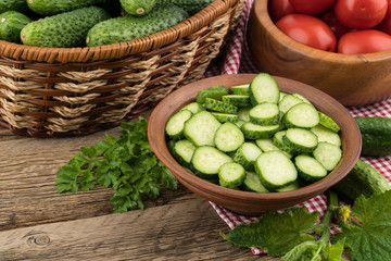 Ripe vegetables on an old wooden table.