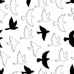 Flying birds seamless pattern.