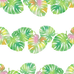Seamless background with decorative leaves. Palm leaves. Summer tropical design.
