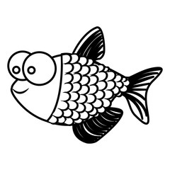 monochrome silhouette of fish with big eyes and scales vector illustration