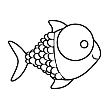 Monochrome Silhouette Of Fish With Big Eye And Scales Vector Illustration