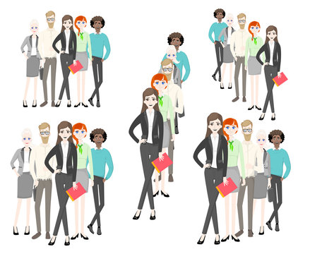 Group of business men and women, working people on white background. Business team and teamwork concept. Flat design people characters.