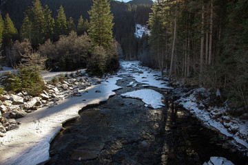 Beautiful winter scenery near Krimml waterfalls, Austria